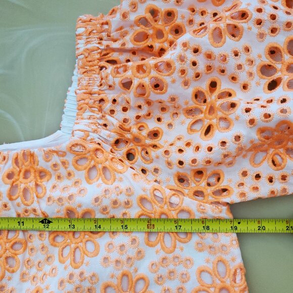 Lilly Pulitzer Kerrigan Elbow Sleeve Top Cantaloupe Funflower Eyelet Size Small - Picture 8 of 13